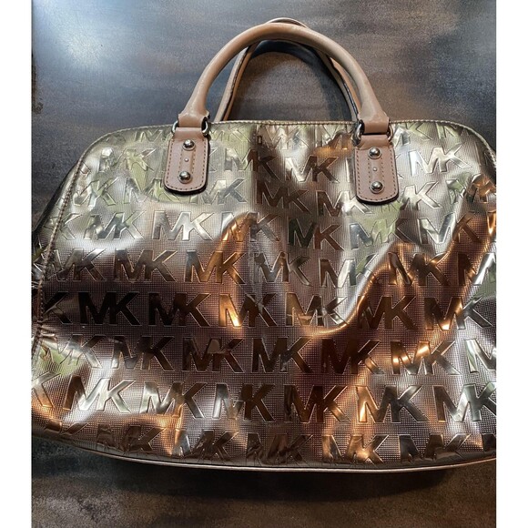 Michael Kors Satchel Bag Womens Large Metallic Embossed Tote Purse Handbag MK - Picture 1 of 8